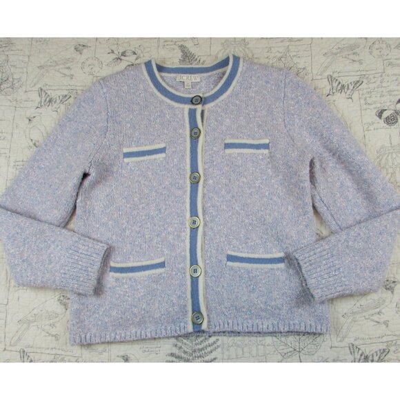 J. Crew Women's Marled Merino knit crop Sweater Lady Jacket Blue preppy M - Picture 5 of 9
